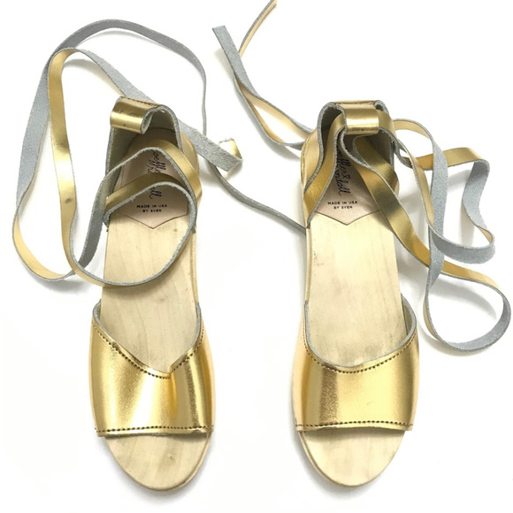 Loeffler Randall Inge Gold Lace-Up Wooden Sandals - Picture 2 of 6